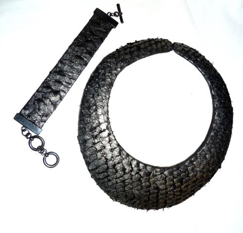 ANNETTE GÖRTZ 2-piece set of collar / necklace / necklace & bracelet, leather